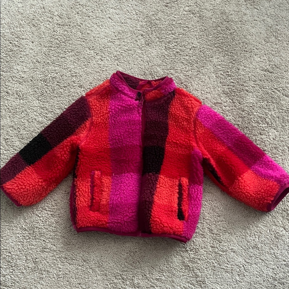 Cat & Jack Pink & Red Colorblock Sherpa Zip Jacket
